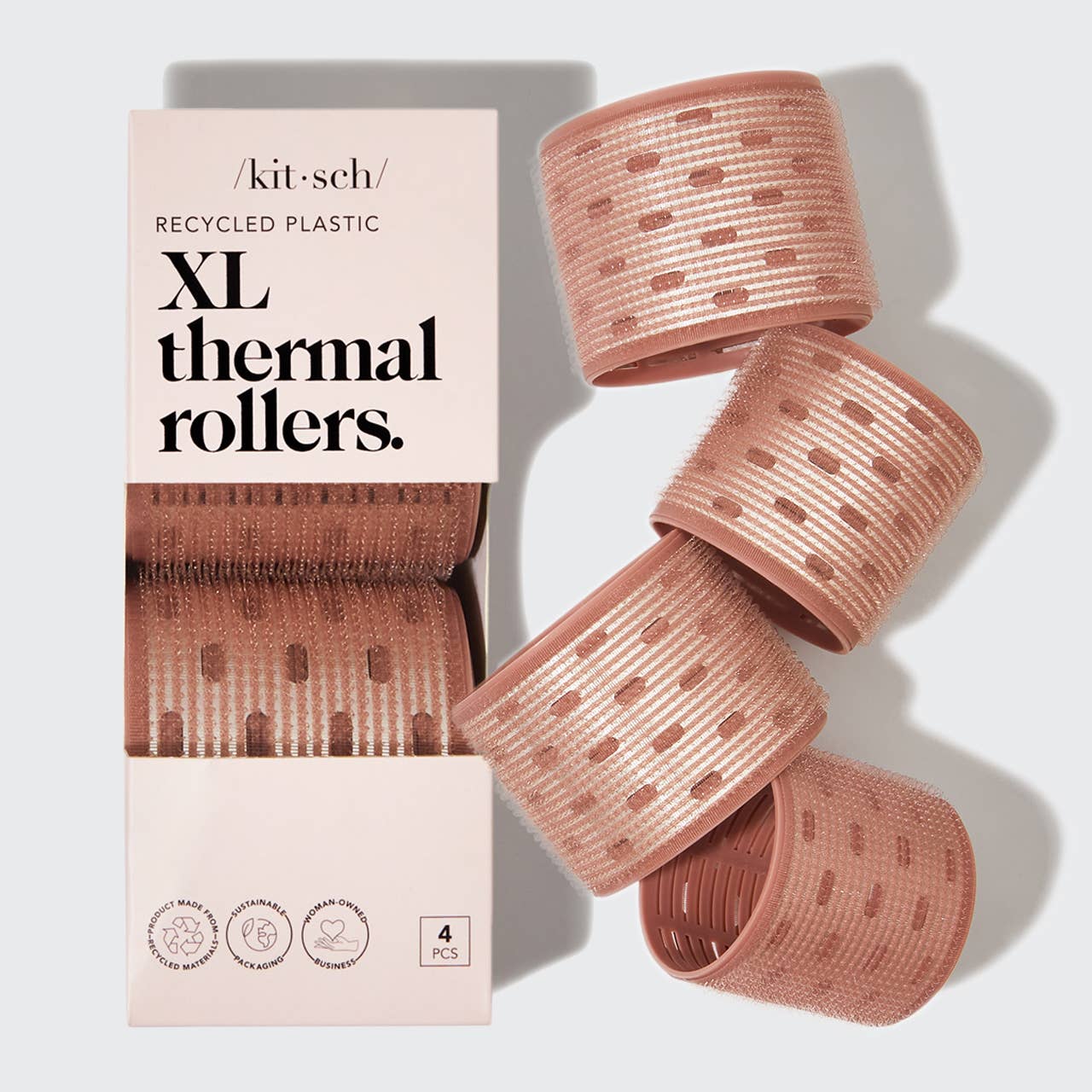 Kitsch XL Thermal Rollers 4pc Set - Terracotta: Achieve big curls with recycled plastic xl thermal rollers.