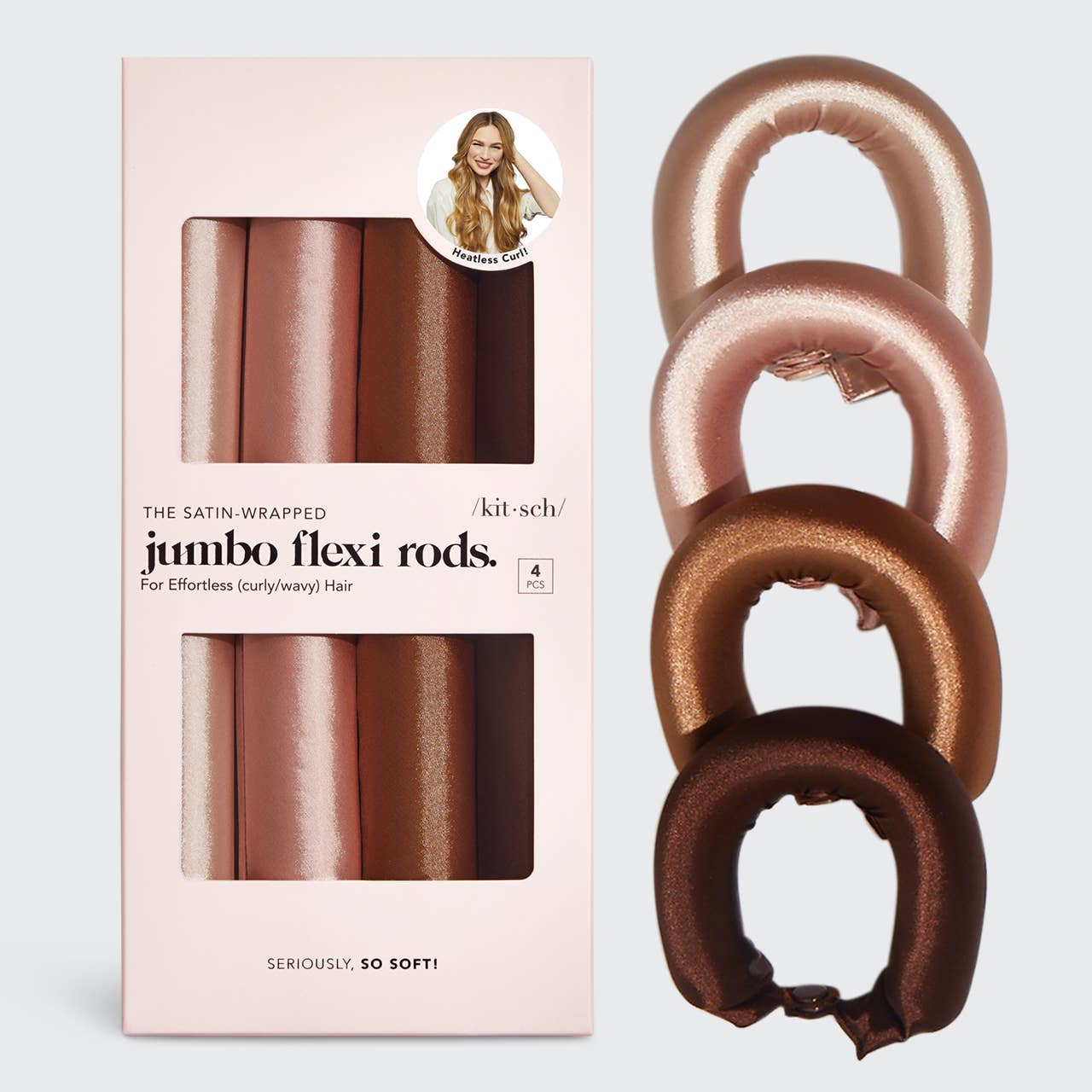Satin Jumbo Flexi Rods - Rosewood (4 PCs): Effortlessly achieve smooth, voluminous, and frizz-free curls with these satin rods.