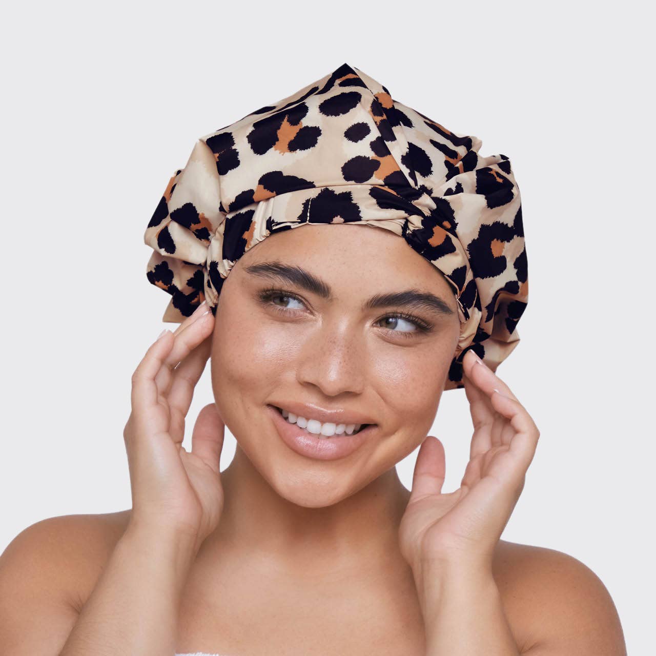Elegant Leopard Print Luxury Shower Cap for Ladies, perfect for the sophisticated shower cap lady seeking stylish and high-quality luxury shower caps.